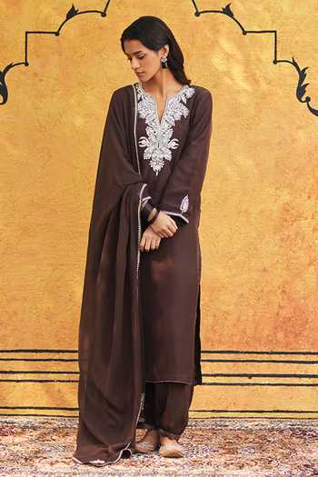 Weaver Story Pure Silk Tilla Hand Embroidered Kurta Set 