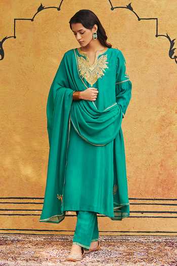 Weaver Story Pure Silk Floral Tilla Embroidered Kurta Set 