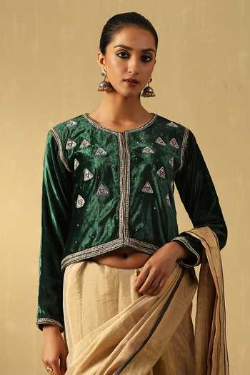 Weaver Story Zardozi Hand Embroidered Cropped Jacket 