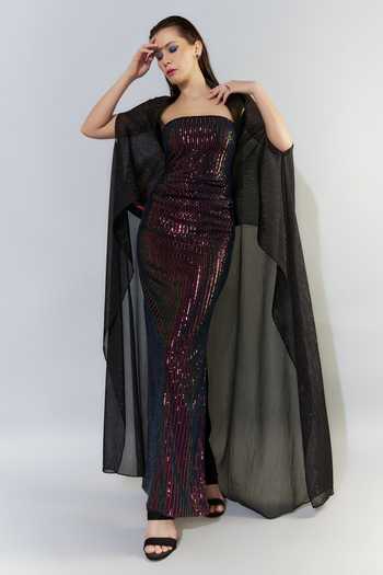 Cham Cham Metallic Sequined Gown With Jacket 