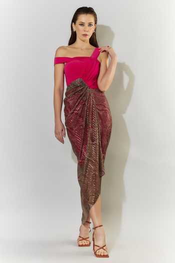 Cham Cham Sequined Draped Midi Dress 