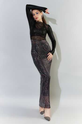 Cham Cham Metallic Printed Sequin Maxi Dress 