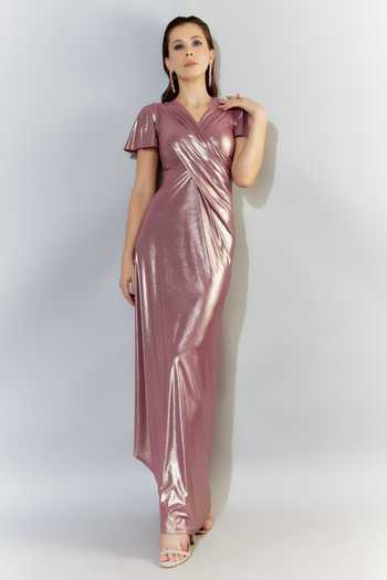 Cham Cham Metallic Flutter Sleeve Gathered Gown 
