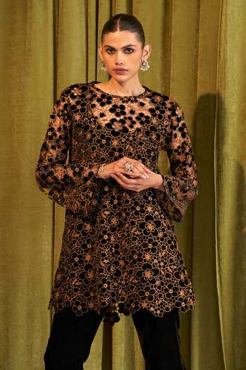 Qala Clothing Elara Velvet Floral Embroidered Shirt 