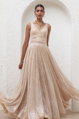 Mahima Mahajan Dabiri Crystal Wave Embellished Gown 