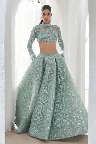 Mahima Mahajan Rani Crystal Floral Embellished Lehenga With Blouse 