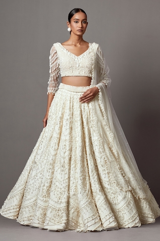 Mala and Kinnary Pearl Scallop Embroidered Bridal Lehenga Set