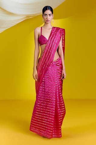 Ekaya Banaras Silk Chevron Woven Saree With Unstitched Blouse Piece 