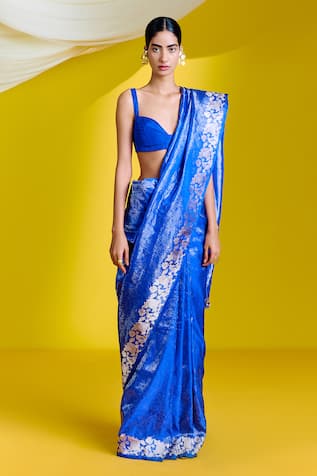 Ekaya Silk Blossom Woven Saree With Unstitched Blouse Piece 