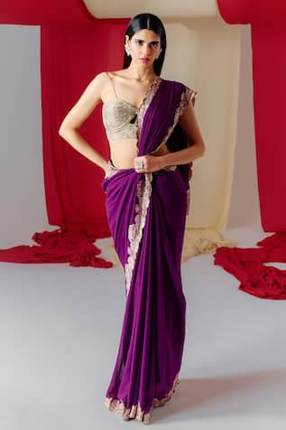 Ekaya Floral Pattern Saree With Unstitched Blouse Piece 