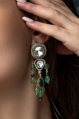 Jade Tumbles & Polki Embellished Danglers 
