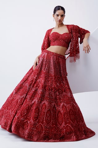 Istya Floral Sequin Embellished Jacket Lehenga Set 