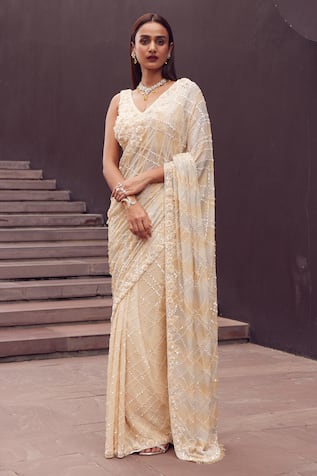 Istya Geometric Sequin Embroidered Saree With Blouse 