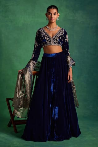 Label Sanya Gulati Sequin Floral Embroidered Blouse Lehenga Set 