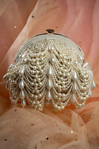 Nayaab By Sonia Oyster Frame Pearl Scallop Embellished Potli 