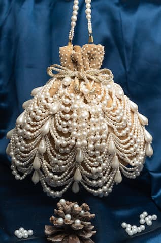 Nayaab By Sonia Oyster Velvet Embellished Potli 