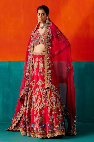 Aman Takyar Floral Thread Embroidered Bridal Lehenga Set 