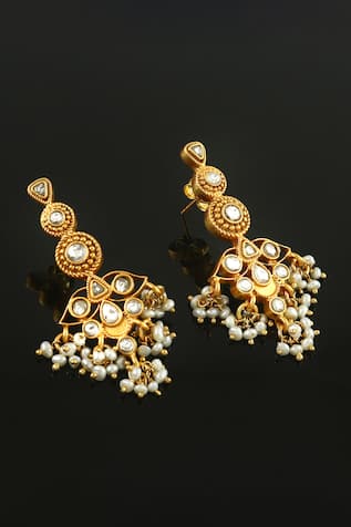 Floral Drop Jadau Earrings 