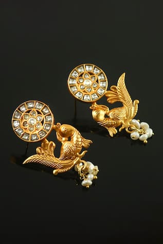 Kundan Studded Carved Bird Earrings 