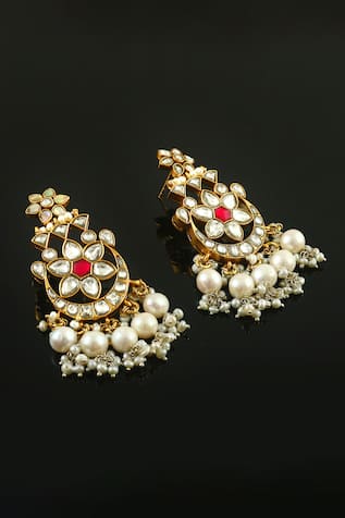 Floral Kundan Studded Chandbali Earrings 