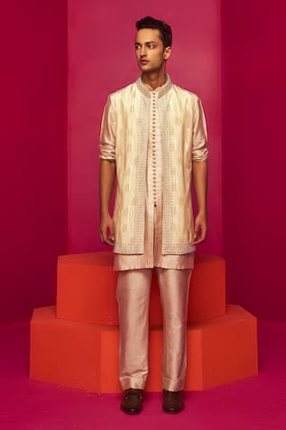 Krisha Sunny Ramani Geometric Print Bundi & Kurta Set 