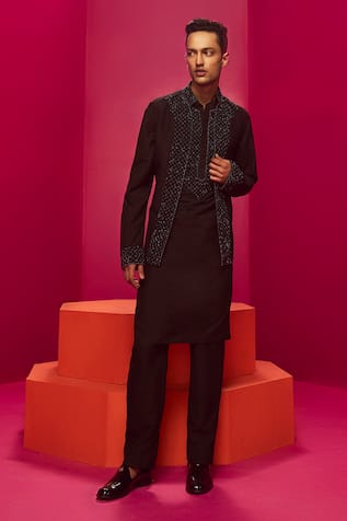 Krisha Sunny Ramani Black Bead Work Bundi & Kurta Set 