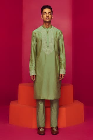 Krisha Sunny Ramani Cotton Silk Placement Embroidered Kurta Set 