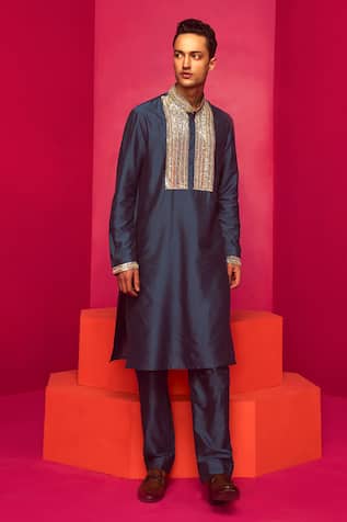 Krisha Sunny Ramani Cotton Silk Yoke Embroidered Kurta Set 