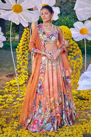 Kalista Shirin Floral Garden Print Lehenga Set 