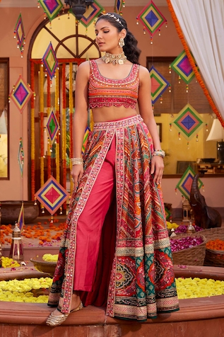 Kalista Gulnar Mughal Print Slit Lehenga Set With Pant