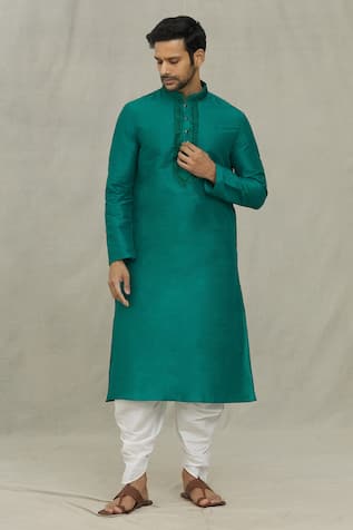 Leaf Thread Embroidered Yoke Kurta Set 