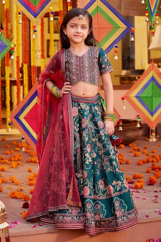 Kalista Bageecha Peacock Hand Embroidered Lehenga Set 