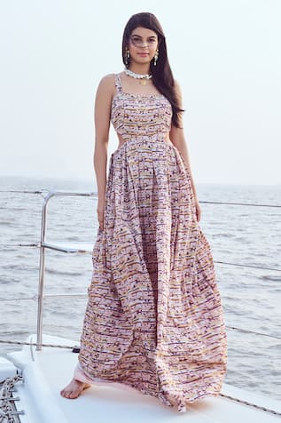 Nirmooha Sphere Mosaic Print Side Cut Out Maxi Gown 