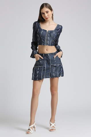 Buy Blue Organza Embroidered Polka Dot Crop Top With Flounce Mini Skirt For  Women by Shweta Aggarwal Online at Aza Fashions.
