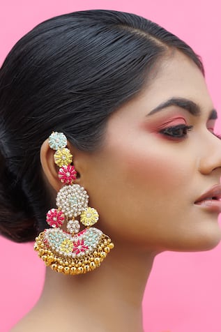 Moti Embroidered Dangler Earrings 