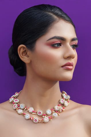 Mirror Embroidered Layered Choker Necklace 