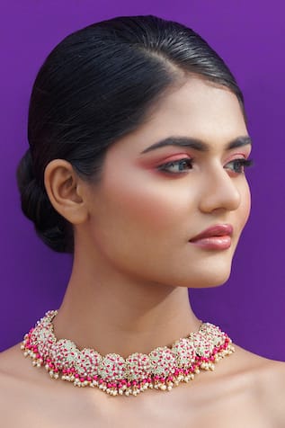 Floral Thread Embroidered Choker Necklace 