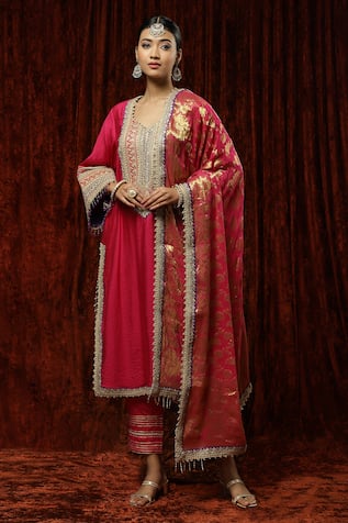 Chanderi Silk Embroidered Straight Kurta Set 