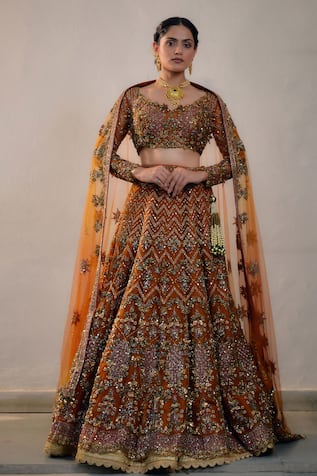 Irrau by Samir Mantri Chevron Embroidered Lehenga Set 