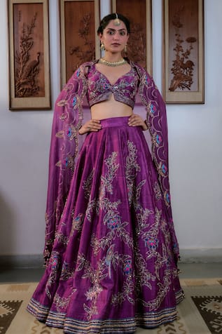 Irrau by Samir Mantri Raw Silk Floral Embroidered Lehenga Set 