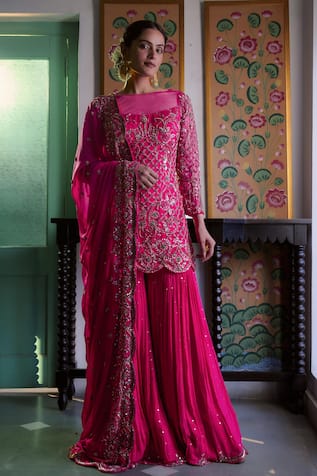 Irrau by Samir Mantri Floral Embroidered Kurta Gharara Set 