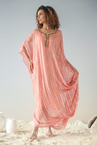 Kesar Studio Stripe Pattern Draped Kaftan 