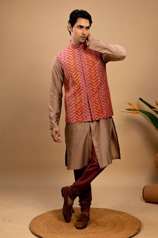 Agape Chevron Print Bundi Kurta Set 