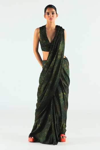 Til Freckle Print Saree With Blouse 