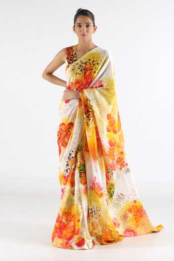 Til Florid Floral Print Saree With Blouse 
