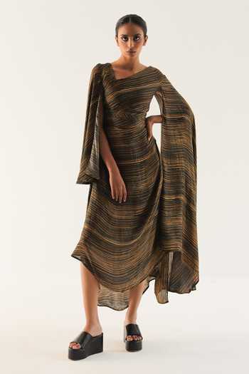 Til Multi Amber Striped Draped Dress 