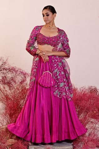 Baise Gaba Sahiba Floral Embroidered Blouse Lehenga Set 