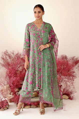 Baise Gaba Mohak Floral Embroidered A-Line Kurta Set 