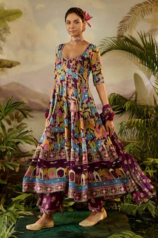 Baise Gaba Sita Bird & Tree Print Anarkali 