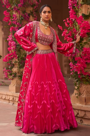 Reeti Arneja Hand Embroidered Long Jacket Lehenga Set 